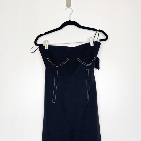 NWT Topshop Contrast Stitch Strapless Jumpsuit Black 6 - Picture 3 of 11